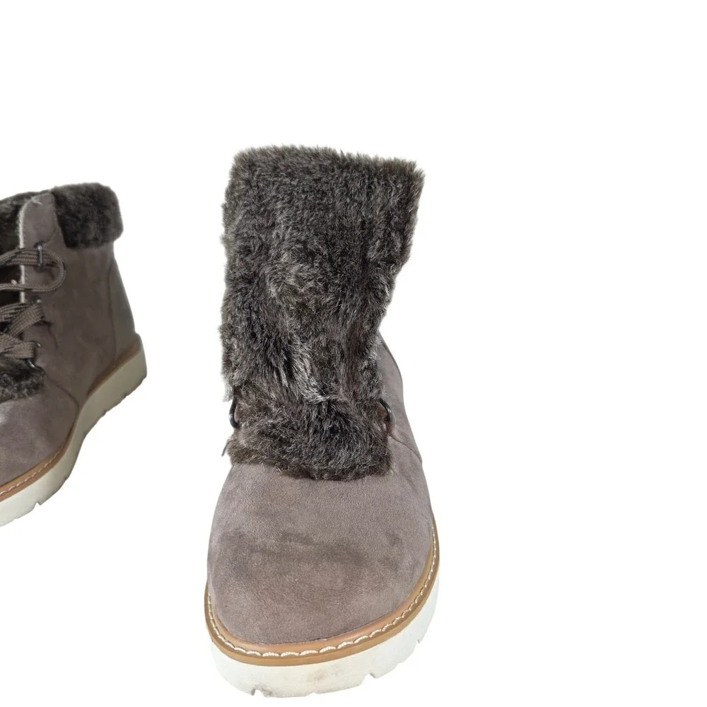 a.n.a Andes Faux Fur Trim Lace Up Winter Boots Taupe 8M Cozy Casual Cabincore